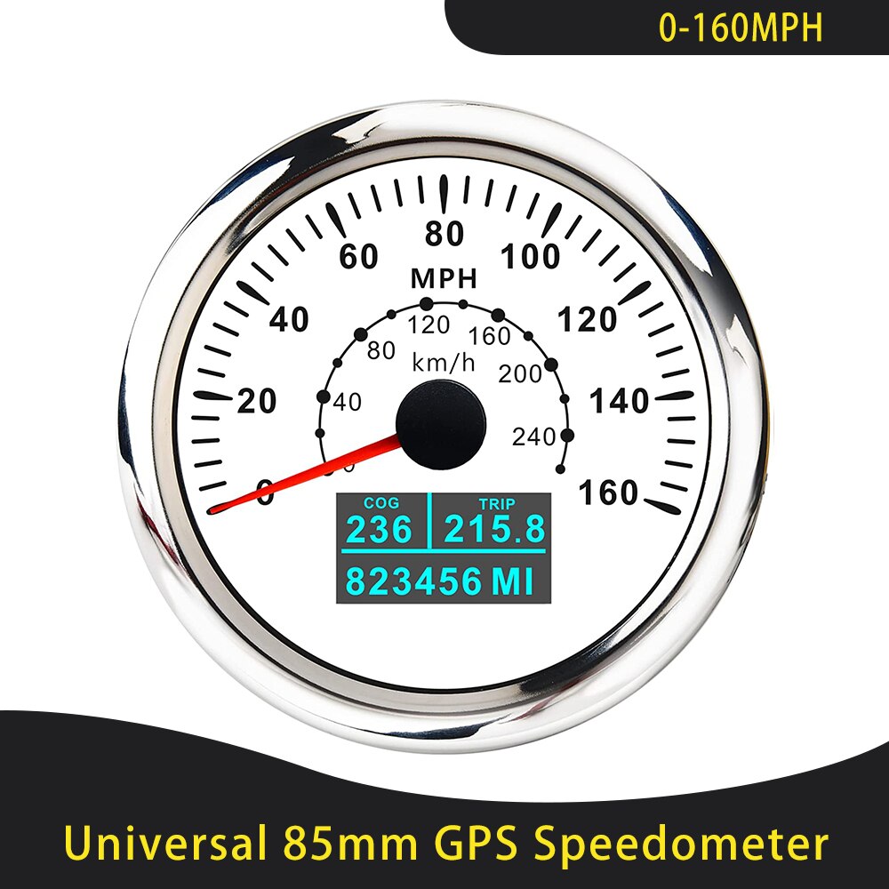 Universal 85mm GPS Speedometer 0-30/60Knots 0-60/80/120/160/200 MPH 0-60/120/200 KM/H With 7 Colors Backlight For Car Motorcycle: 160MWS