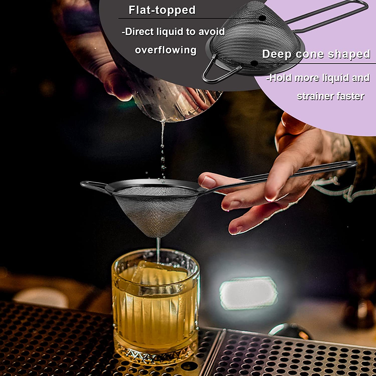 Nätsil av rostfritt stål fin tesil med långt handtag durkslag nätsilar sil för cocktailkaffe matmjöl