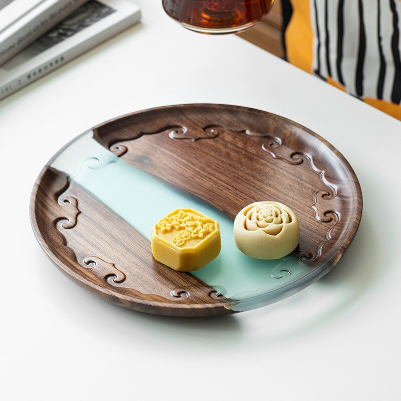 Black Walnut Resin Tea Tray Wooden Rectangular Fruit Tray Solid Wood Small Tea Table Bamboo Tea Tray