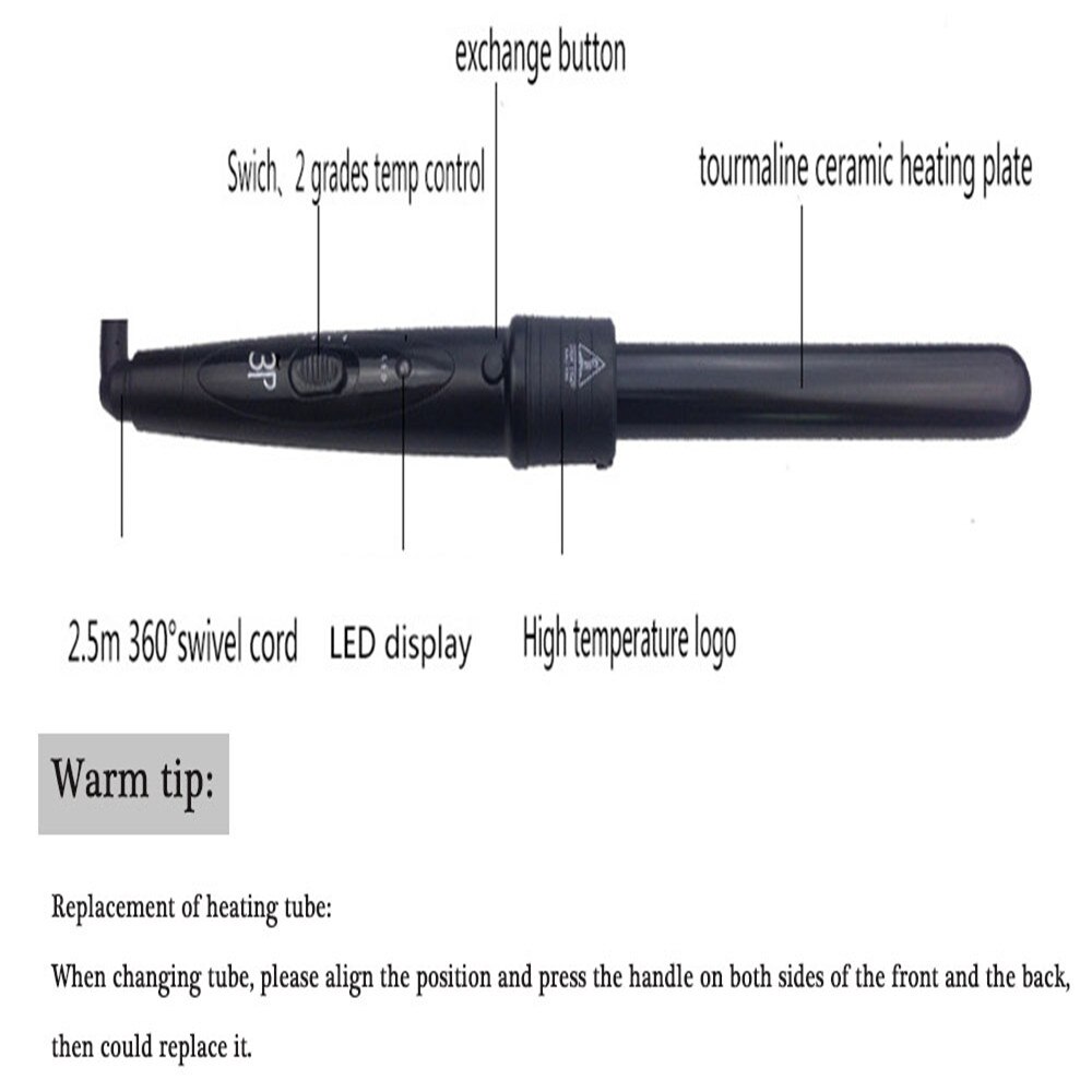 DODO 3 In 1 Removable Hair Curling Iron Conical Curling Wand Interchangeable 3 Parts Clip US/EU Plug Hair Iron Curler Set Curler