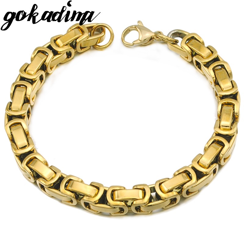 Gokadima herenarmbanden byzantijnse ketting 8mm 22cm pols goudkleurige roestvrijstalen armband voor heren rock/punk sieraden  wb185