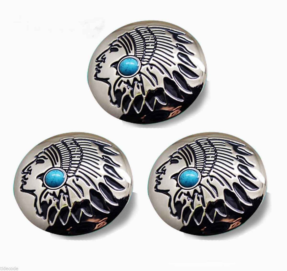 3 stuks turquoise tribal metalen ronde concho biker decoratieve knoop - schroefsluiting