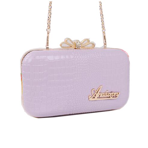 wave of female crocodile pattern chain handbag ladies shoulder bag evening clutch bag box make up bag mobile phone bag: purple