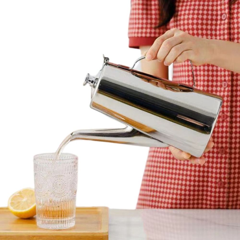 Tetera de acero inoxidable con caño largo, hervidor de agua frío de 1500/2000ml con orificio para filtro, jarra de agua plateada/dorada para restaurante