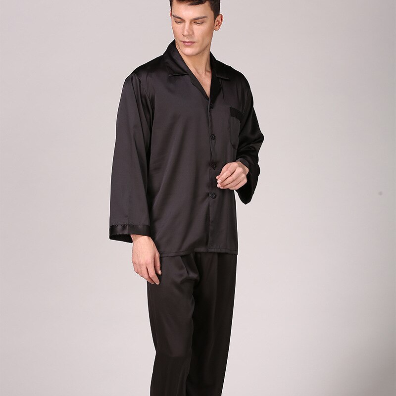 Satin Silk Long Sleeve Pyjamas Set for Mens Traditional Solid Pajamas Set Mens Pajamas pijamas para hombre