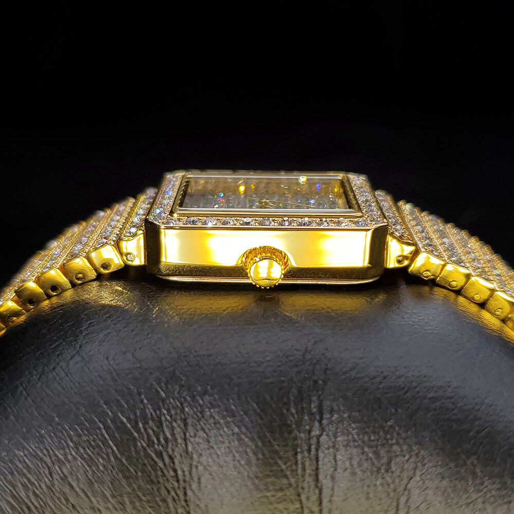 MISSFOX – montre de bureau en or 18k pour femmes, montre-bracelet à Quartz en acier inoxydable, cadran carré glacé