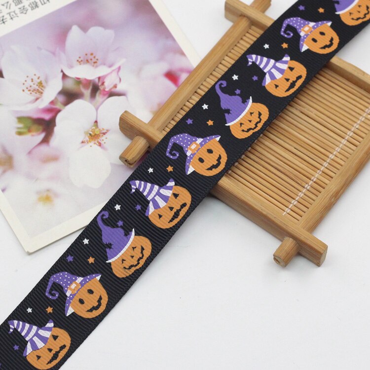 1 yard  (25mm)  halloween tegneseriemønster grosgrain bånd tape festdekoration indpakning gør-det-selv festdekorationsmateriale: Sort græskar
