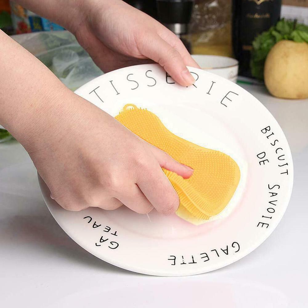 1pcs Kitchen Cleaning Brush Silicone Dishwashing Brush Sponge Scrubber Pot Vegetable Dish Pan Fruit Brushes Cleaning Washin R1W2