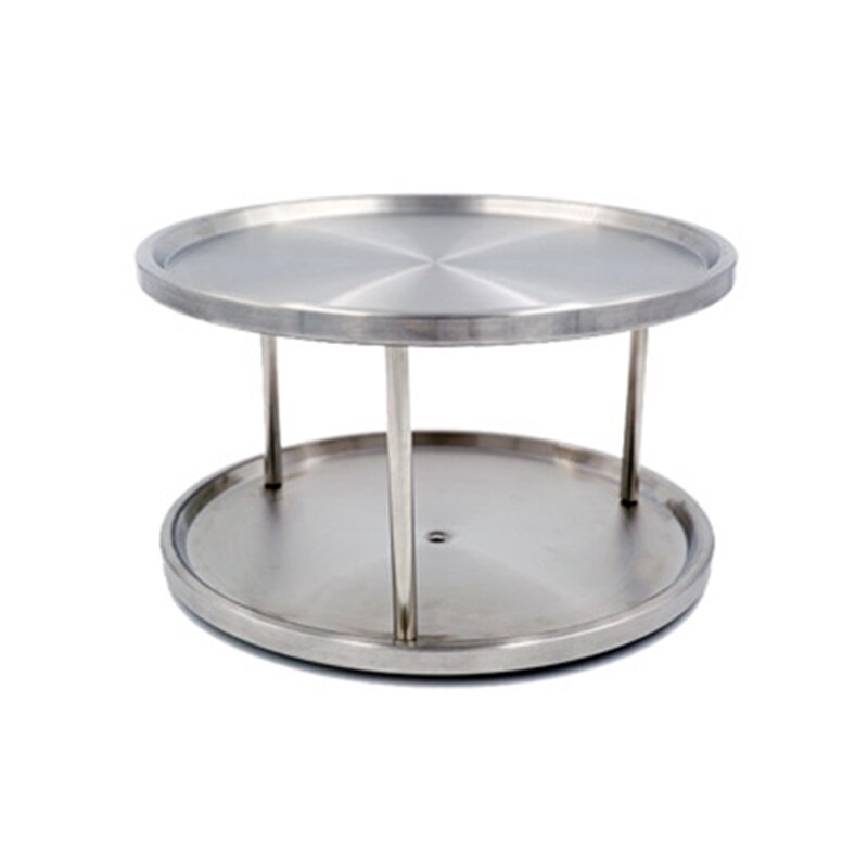 2-layer 360 Degree Rotate Kitchen Spice Storage Rack Stainless Steel Cabinet Seasoning Bottle Organizer Desktop Neat Holder