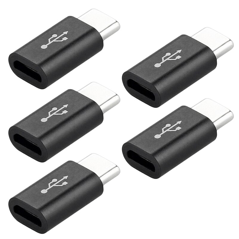 5Pcs Mobiele Telefoon Adapter Micro Usb Naar Type-C Adapter Usb 3.1 Data Opladen Adapter Connector Voor huawei Xiaomi Samsung: black