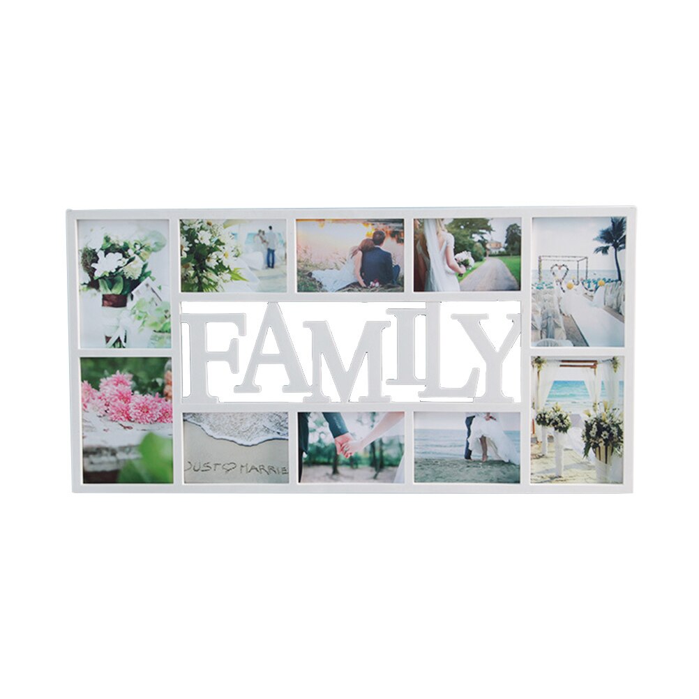 Plastik fotoramme 10 slots rammer til billeder porta retrato billedramme med store bogstaver til vægdekoration 74 x 38cm: Hvid