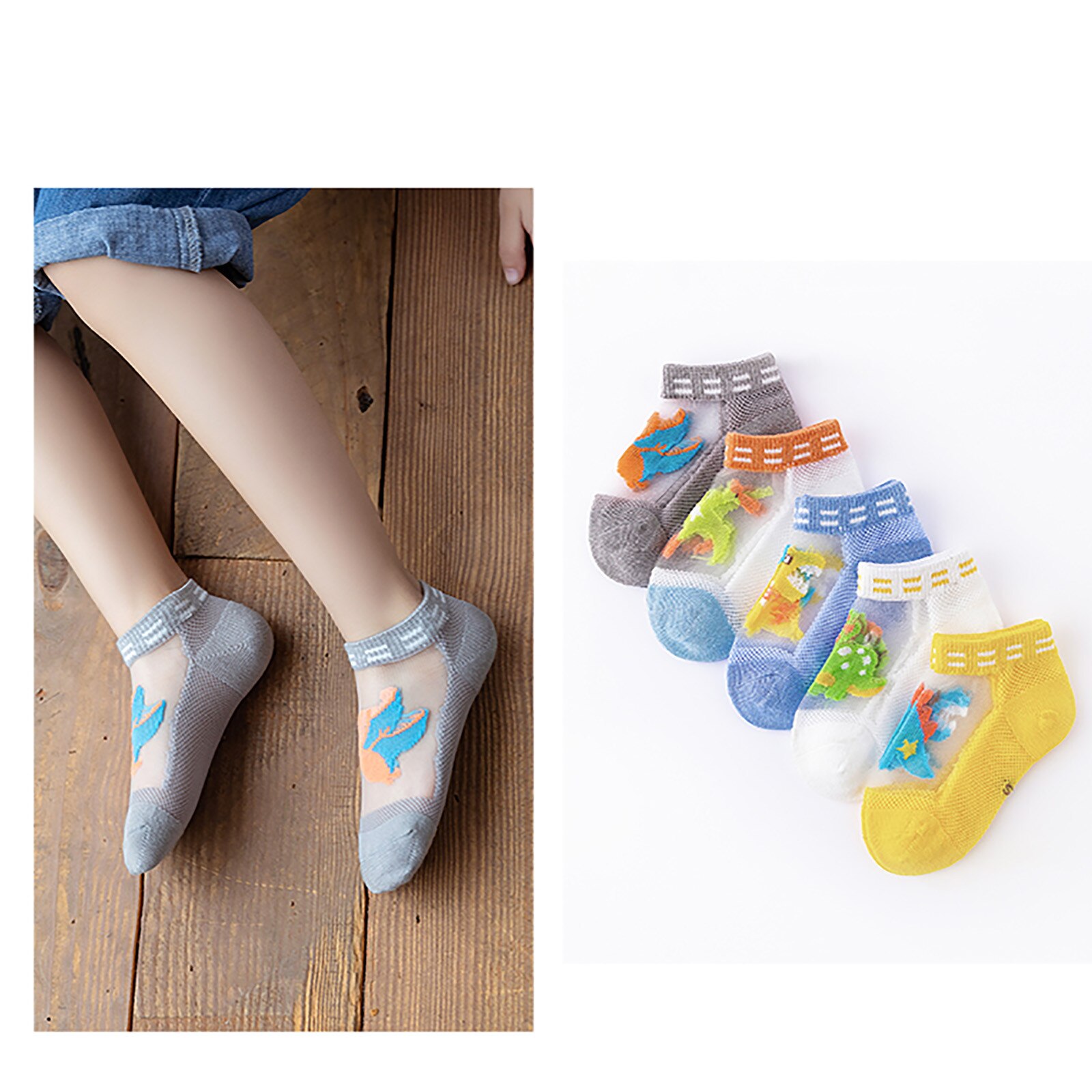 5 Pcs/Lot Children's Socks For Girls Boys Socks Cotton Cozy Breathable Summer Glass Filamen Baby Non-slip Sock носки милые E1