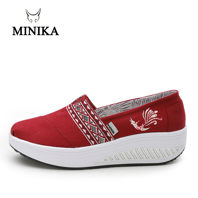 Sommersko rød damesport til kvinder swing wedge platform zapatos mujer lærredssko minika feminino toning sko