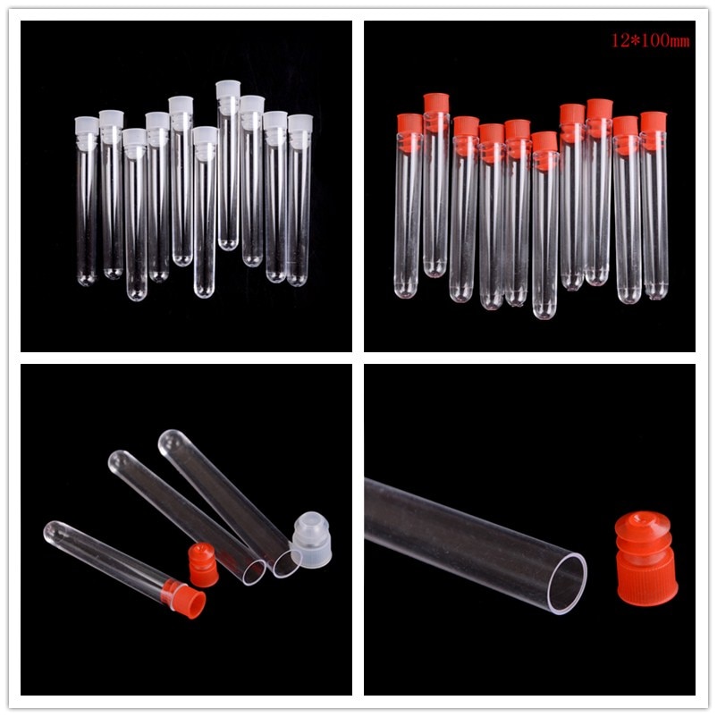 10 st plastprovrör med plugg hårt lock genomskinligt plaströr polystyren provrör skollabmaterial 12*100mm