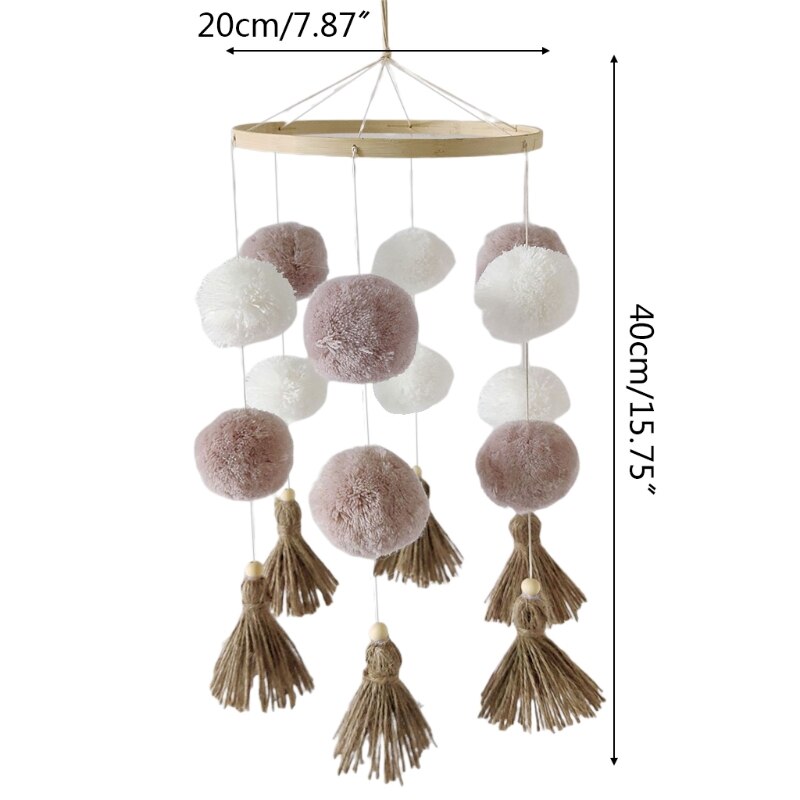 Carillon à vent en bois pour bébé, Mobile, pompon coloré en peluche, boule suspendue
