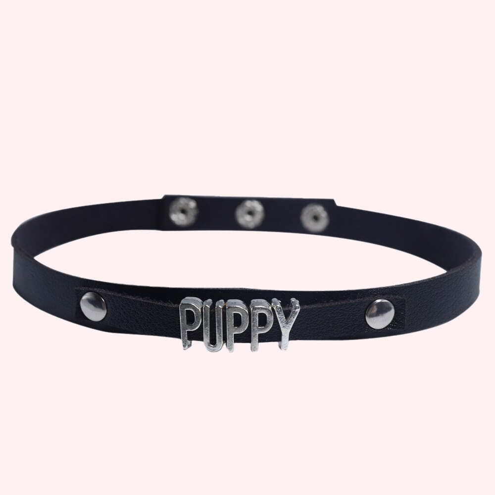 B.CYQZ Black PU Leather Choker Collar Necklace Small Bell Choker Necklace Punk Style Women Girls Party Jewelry: PUPPY