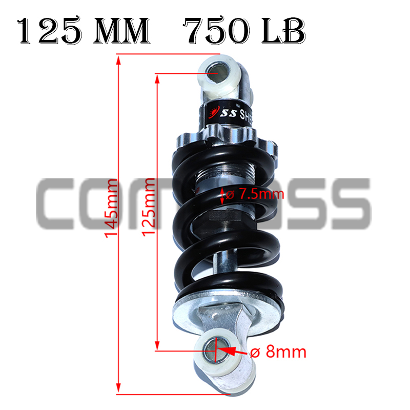 125mm150mm750LB for electric motorcycle shock absorber suspension ATV scooter dirt pit electric bike: 125mm