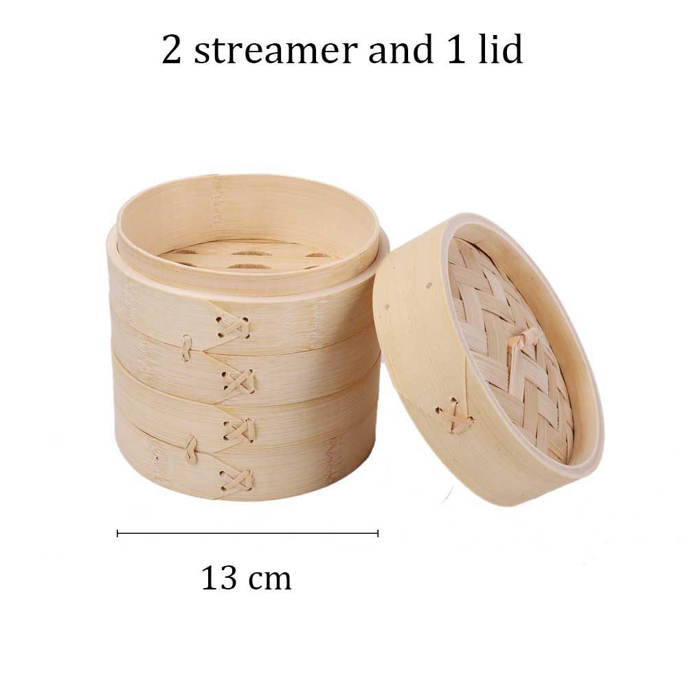 Bamboo parowar koszyk do gotowania na parze kluska ryby ryż warzywny kosz na przekąskę Dim Sum kuchnia narzędzia kuchenne klatka lub zestaw okładek: 13cm 2 cage 1 lid