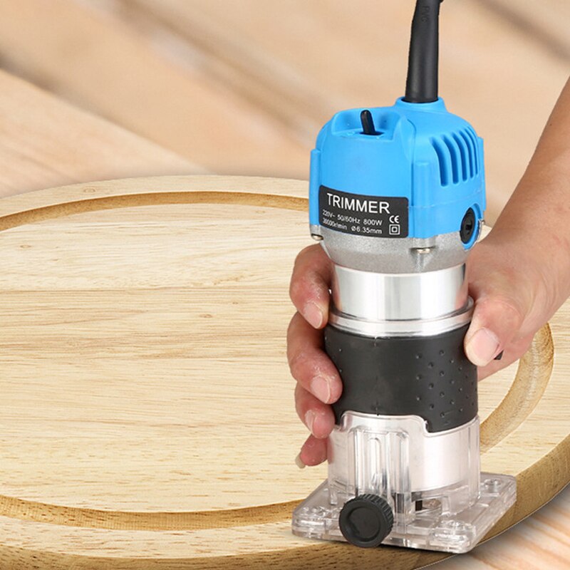 220V 800W Woodworking Electric Trimmer Wood Milling Engraving Slotting Trimming Machine Hand Carving Wood Router Cutter 6.35mm