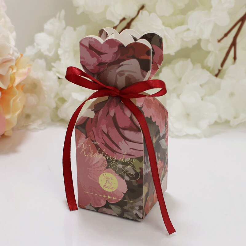 Boîte à dragées de Mariage 5 pièces | Papier d'emballage de chocolat, motif fleur, décoration de réception de Mariage, pour anniversaire Mariage: red  box bandeau