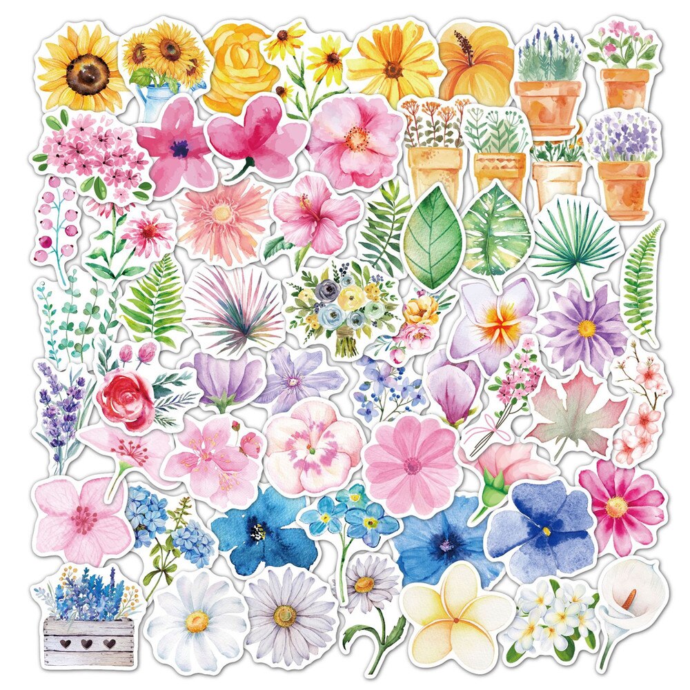 60pcs Flower Stickers For Notebooks Stationery Laptop Scrapbooking Material Botany Plant Sticker Aesthetic Craft Supplies