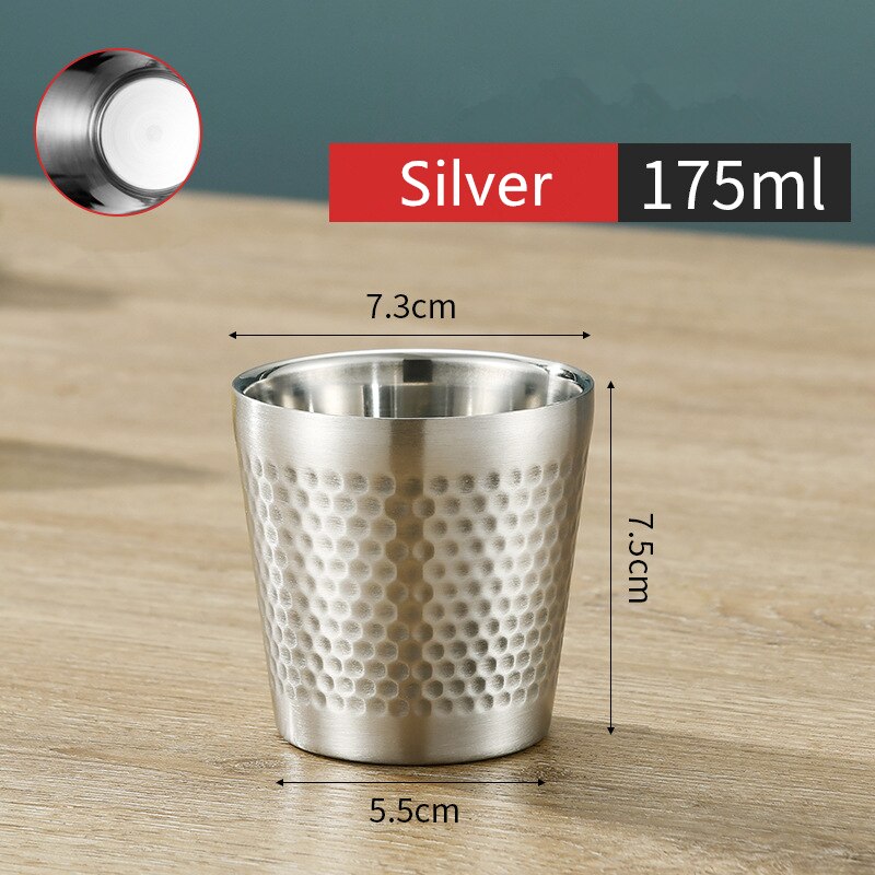 Stackable Stainless Steel Beer Cups Unbreakable Drinkware Bar Mug Double Layer Mugs Coffee Tea Cup: Silver 175ML