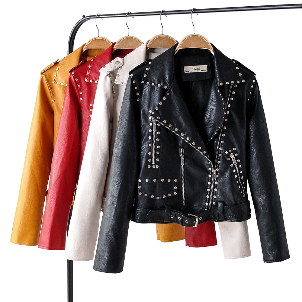 Chaqueta de cuero negro de piel de imitación de cuero de manga larga de motociclista de mujer chaquetas y abrigos casuales chaquetas cuero mujer