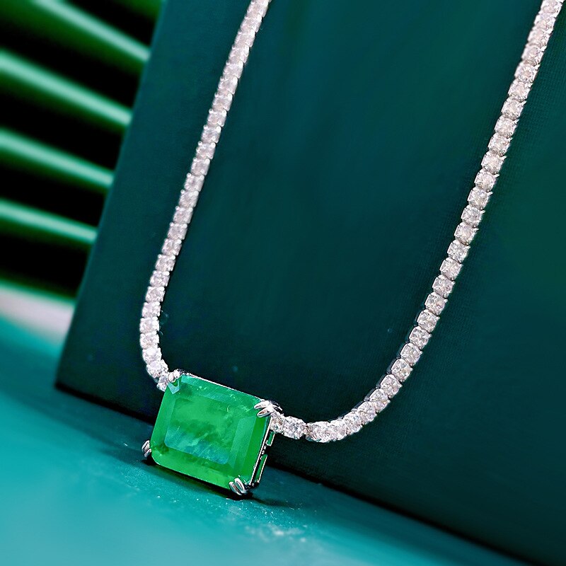 Oevas 100% 925 sterling silber paraiba smaragd high carbon diamant anhänger halskette für damen funkelnder partyschmuck