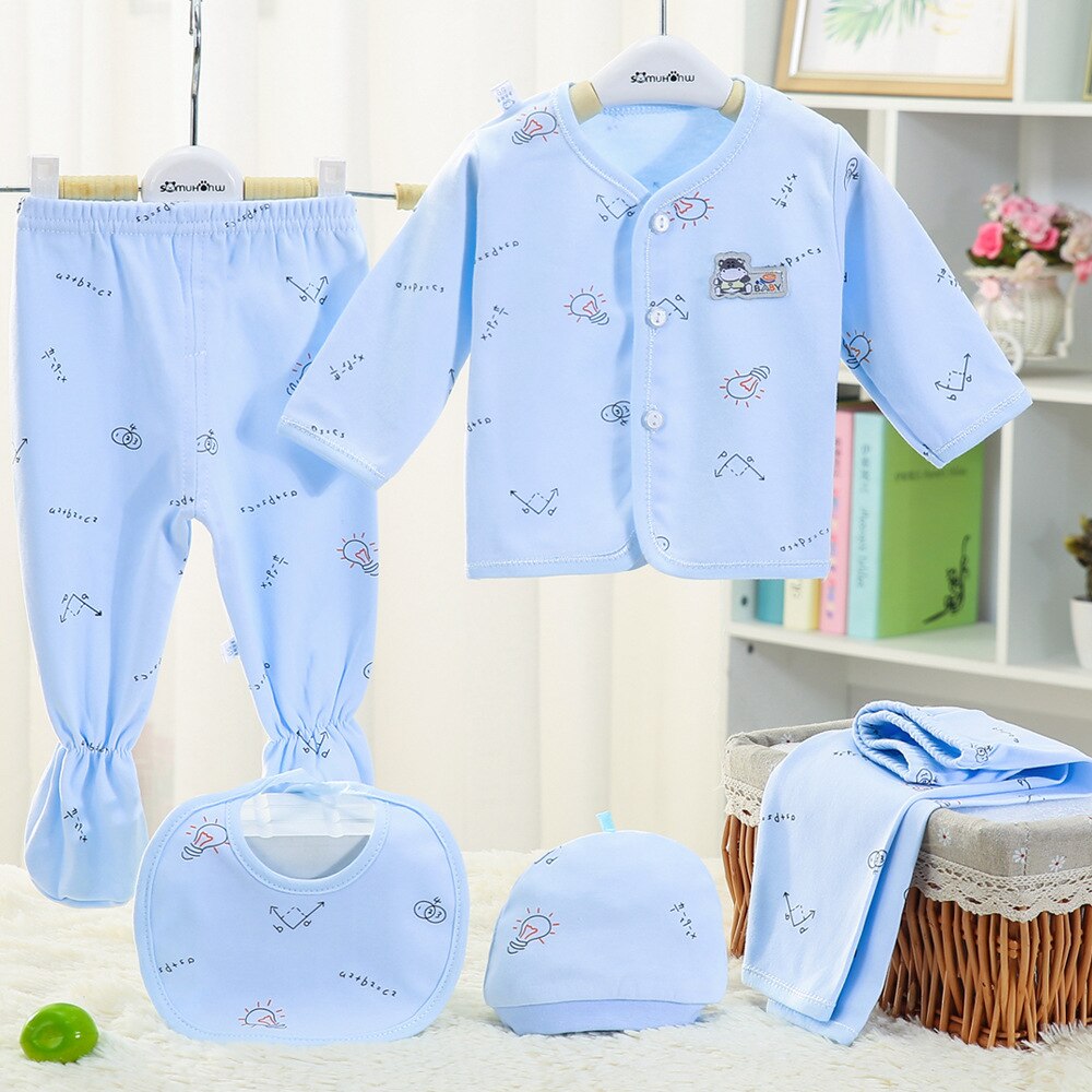 5pcs/sets Newborn Baby Unisex Clothing Soft Cotton Set Infant Long Sleeve Girls Shirt+pant Bibs Hat Suit Underwear: style 8