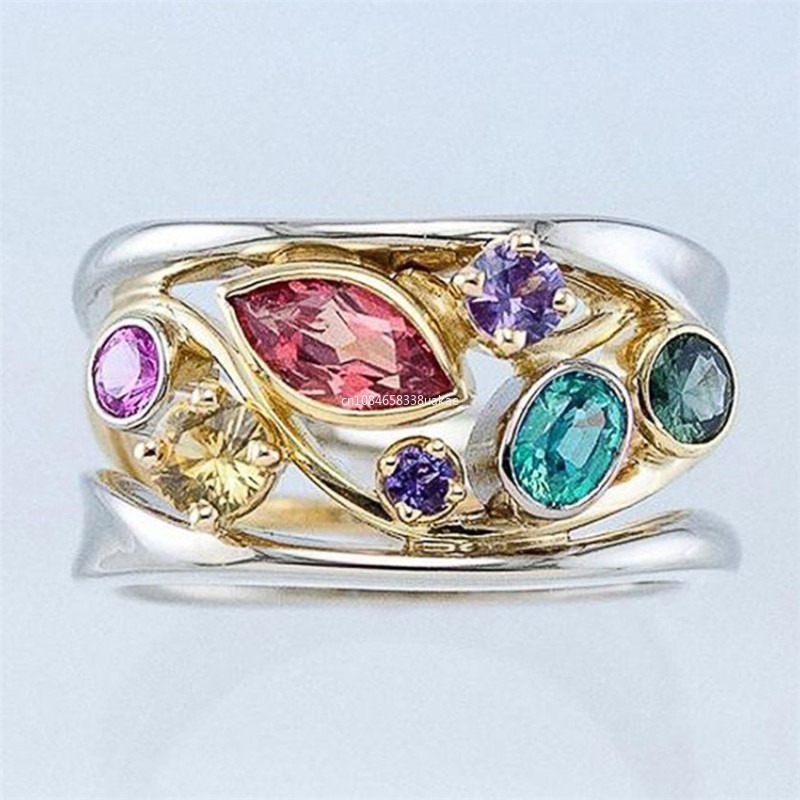 Bijoux féminins exquis motif géométrique ligne d'onde multicolore Micro Zircon couleur bagues pour femmes Anillos rohьц® ж Dönajiе: 5
