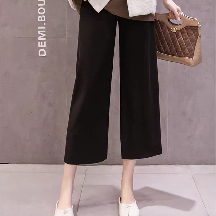 Pregnant Women&#39;s Pants Thin Section Belly Wear Trousers Loose Casual Wide-leg Nine-point Pants Maternity Pants: black / XXL