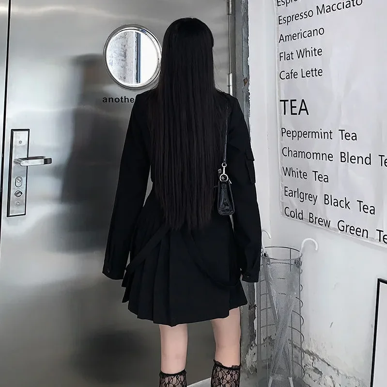 Ropa de calle Harajuku de primavera, falda de dos piezas, faldas con cinta de cadena Punk de gran tamaño, traje de 2 piezas para mujer