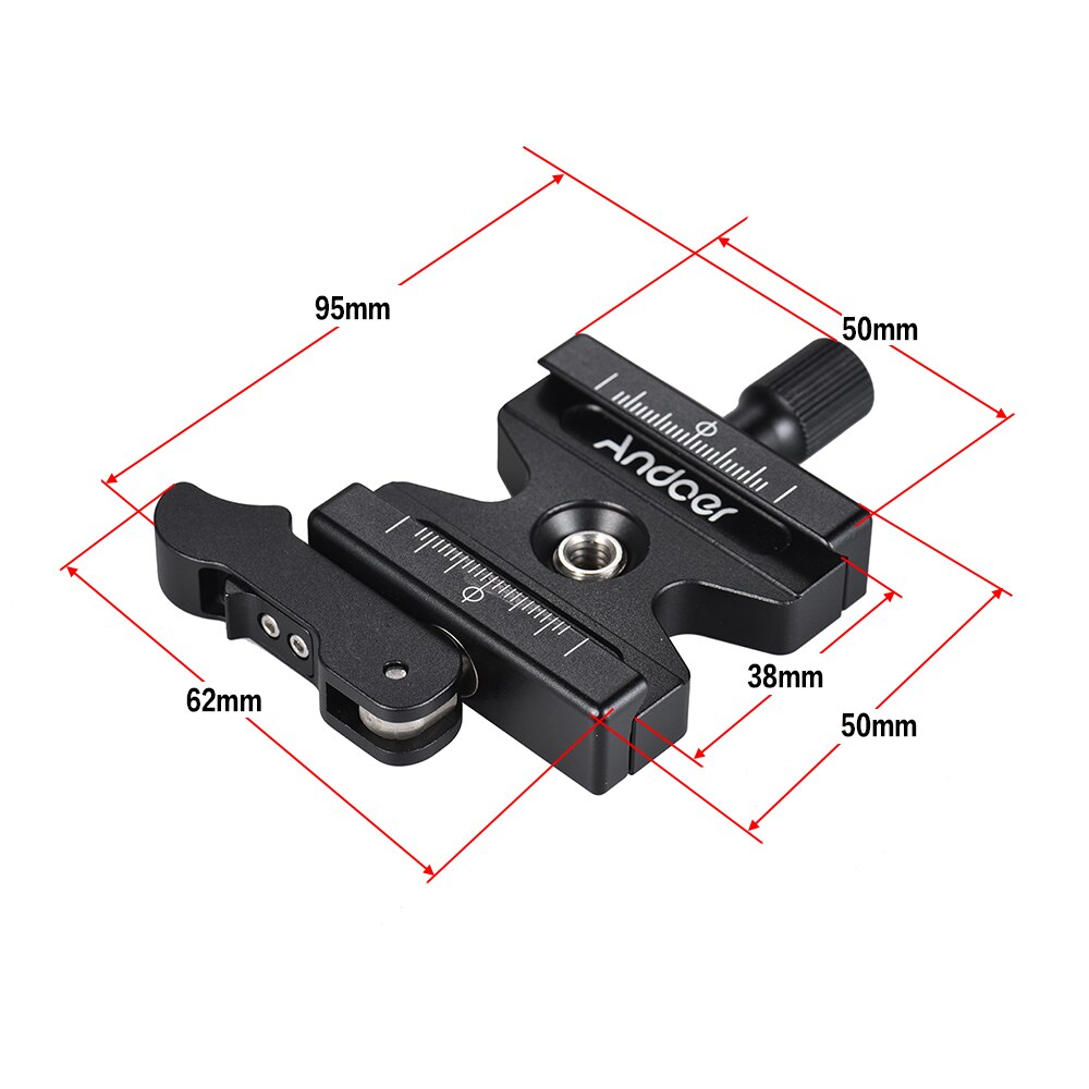 Andoer cl -50ls snabbkopplingsklämma justerbar spak knopp-typ 1/4 &quot;&amp; 3/8 &quot; hål för arca swiss quick release plate kulhuvudstativ