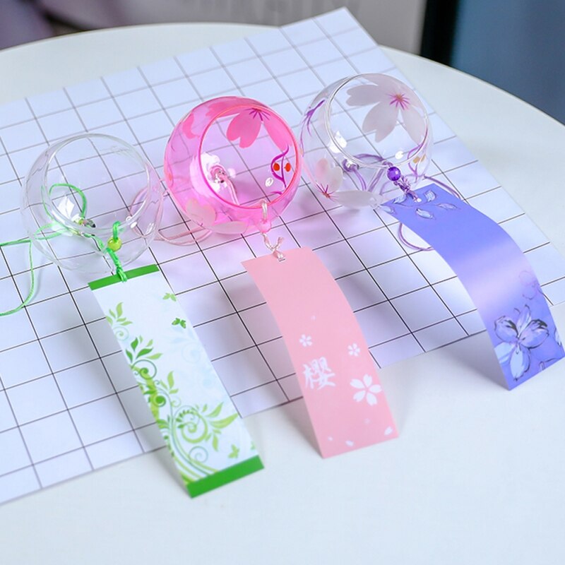 Japonais sakura Style verre vent carillon cerisier fleur vent suspendus cloches sonnette mignon fille chambre pendentif décoration de la maison #