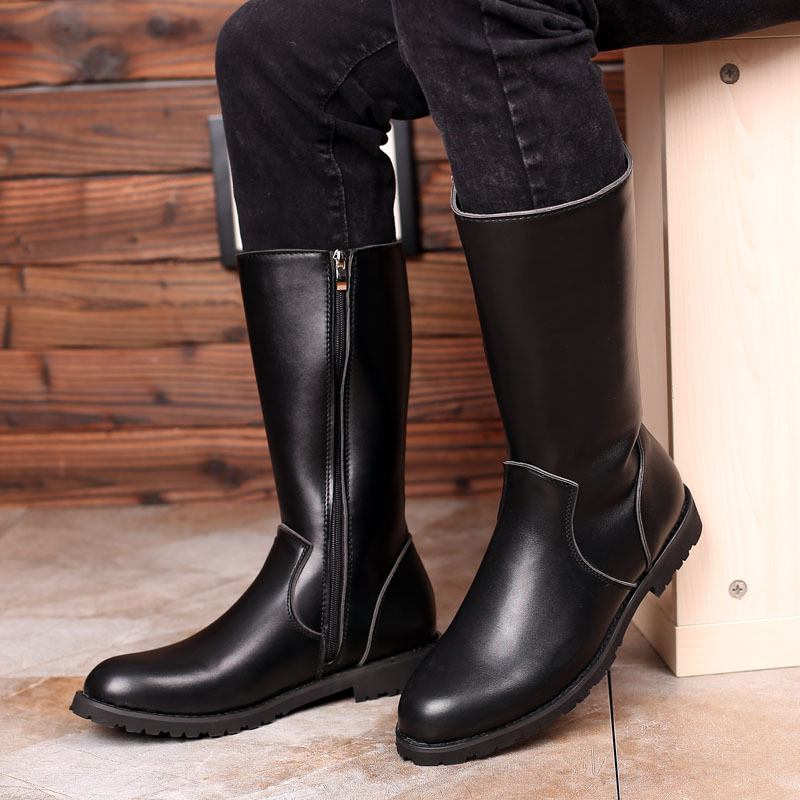 Autumn Early Winter Shoes Men Boots Brand Mens Long High Boots Male Footwear Black KA2547