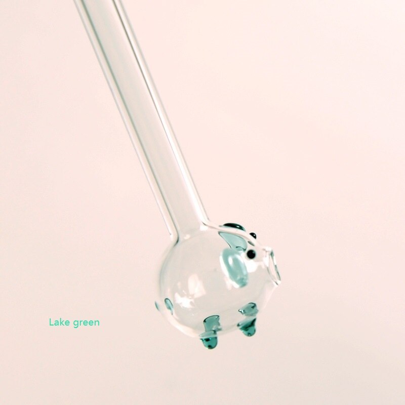 3pcs/lot Glass Straws Pig Glass Straw Lovely Drink Like Fish Handmade Glass Straw Pipette Pig Drinking Straws: lake green