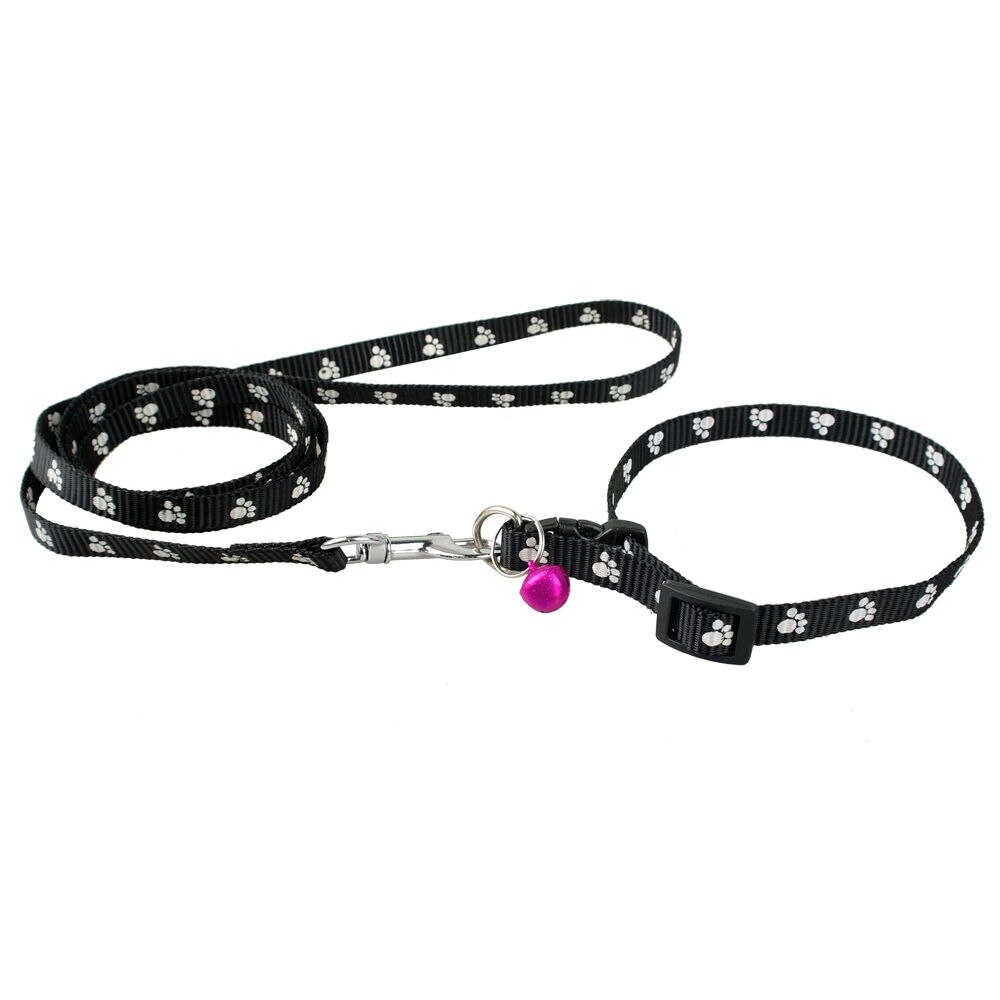 1.0 cm Nylon Kleine Hond Puppy Kraag en Lood Set Pootafdruk Leuke voor Yorkie Chihuahua: Black