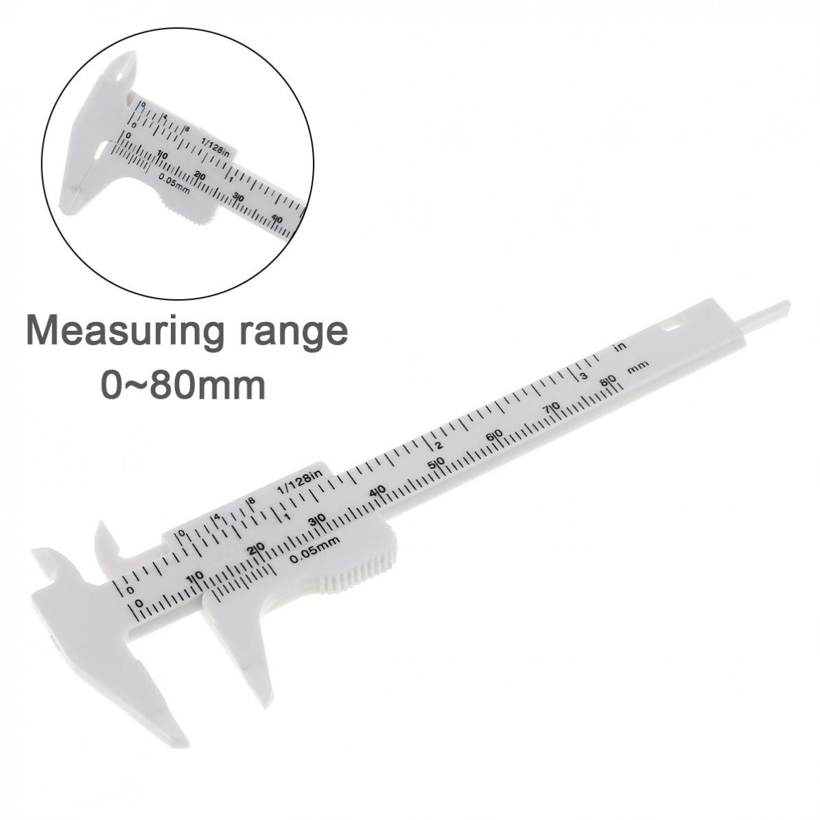 0-80mm dobbelt skala hvid plast vernier caliper med mini måleværktøj til studerende / antik måling