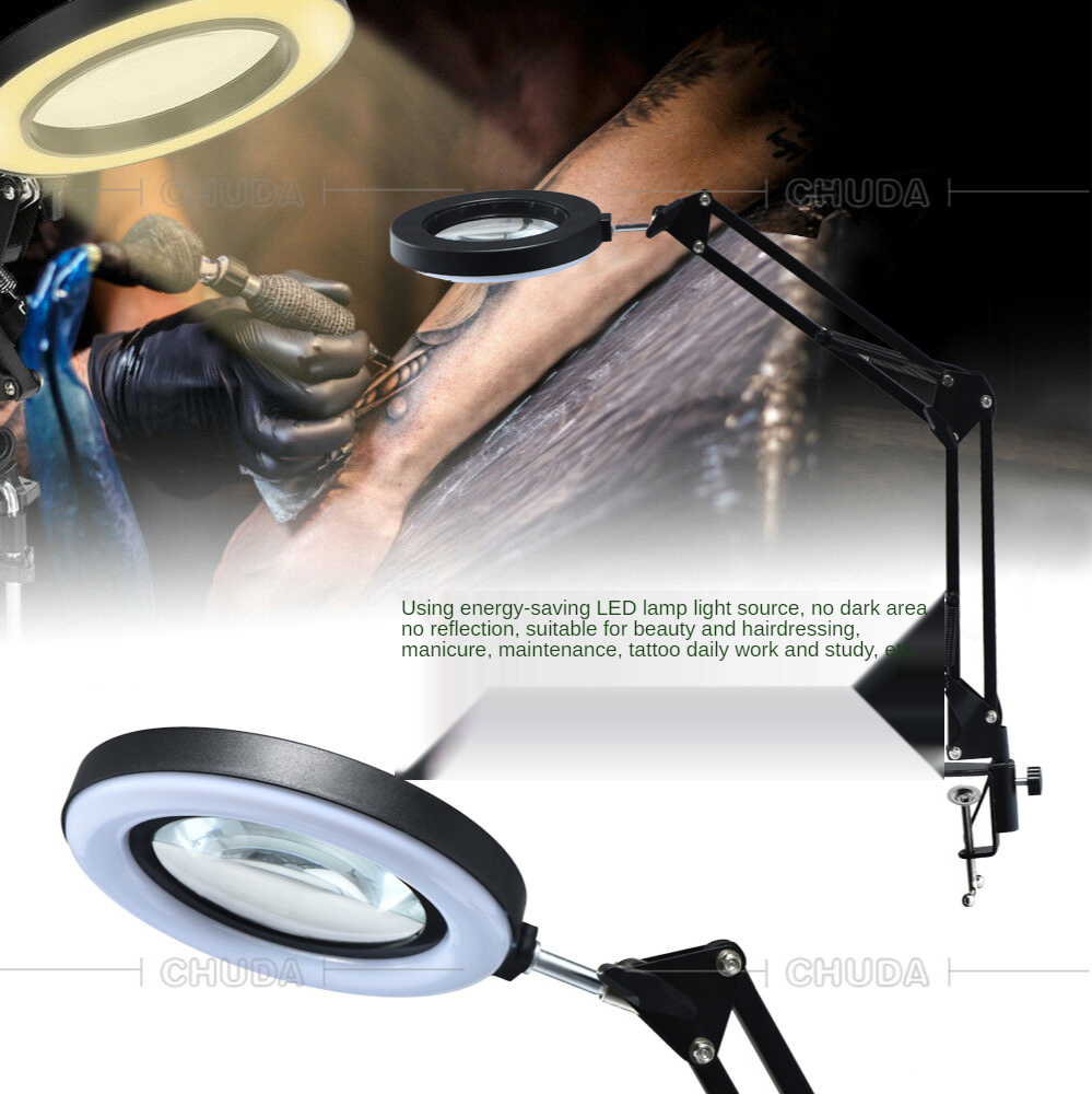 Flexible USB 3 Colors Lamp Magnifier Clip-on Table Top Desk LED Reading Large Lens Illuminated Magnifying Glass Desk Lamp