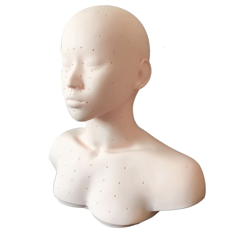 Closed Eyes Mannequin Head With Shoulder Acupoint Acupuncture Massage Makeup Eyelash Extension Practice Model Head
