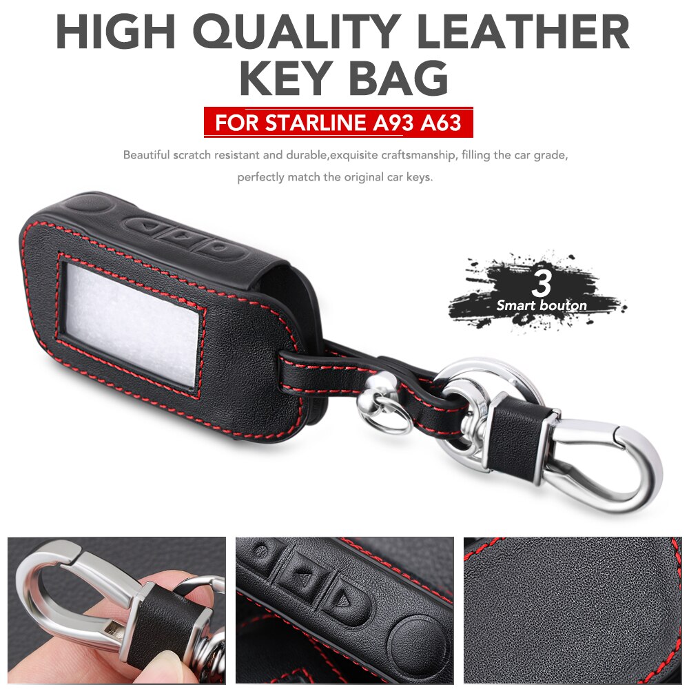 Leather Key Case For StarLine A39 A96 A93 A36 A63 2-Way Car Alarm System LCD Black Leather Remote Control Keychain Cover