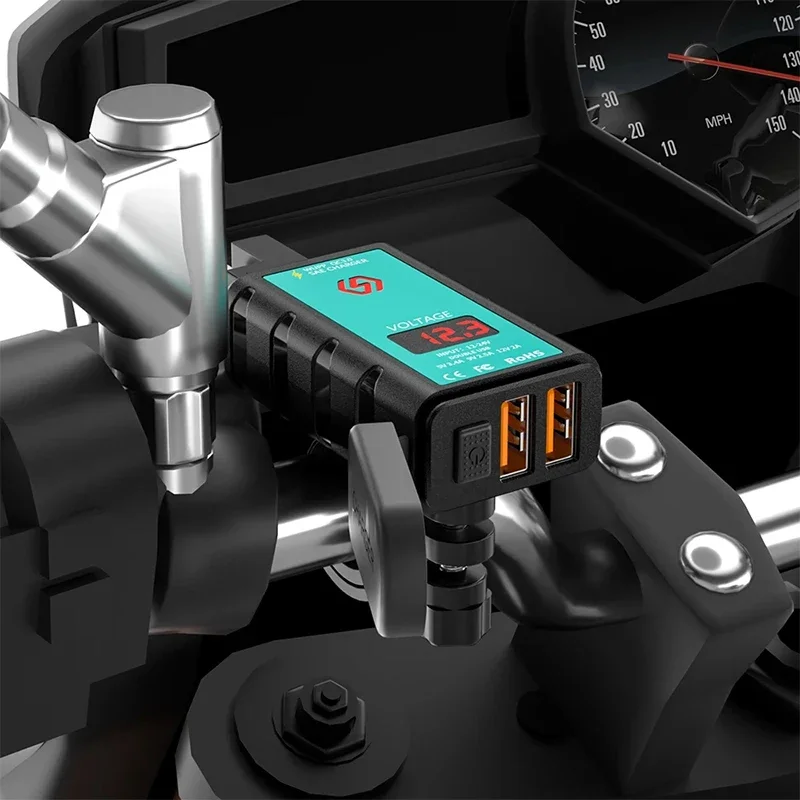 12V USB Motorcycle Charger Waterproof Switch With Voltmeter Fast Charging Adapter SAE To USB Type-C Socket Motorbike Accessories