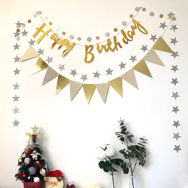 Happy birthday party decoration banner Pink Gold birthday party background wall decoration