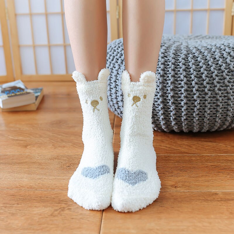 3D Chaussettes D'animaux Amusantes En Maille Pour Fille, Chaussettes D'équipage Cheville Enfant, Chaussettes Antidérapantes, Chaussettes En Peluche Pour Filles, Enfants, Coton Chaud, Chaussettes