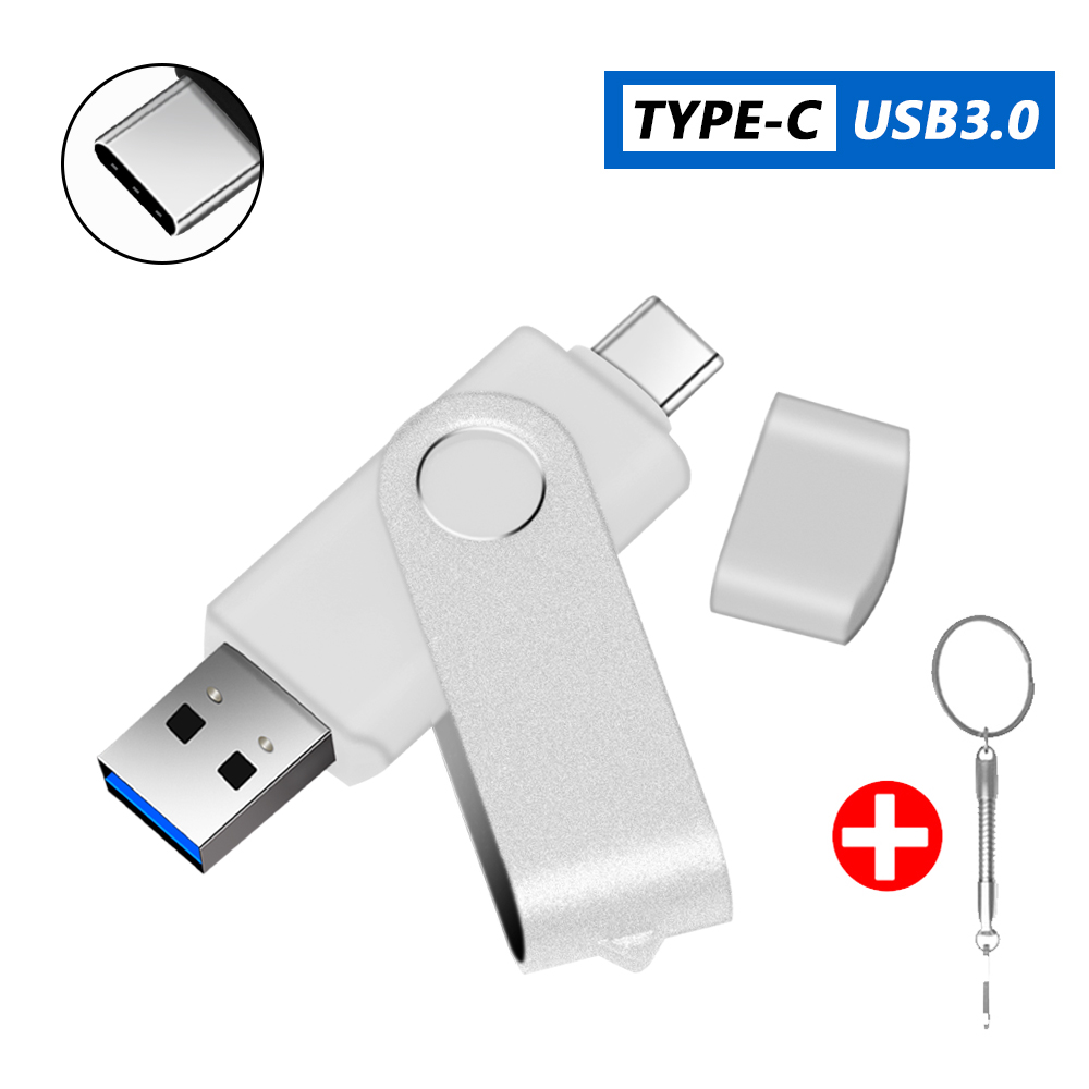 Type-C USB 3.0 High speed flash drive 2 IN 1 360° Rotate Freely Pen Drive 128GB/64GB/32GB/16GB Multi-format Compatible U Disk: Blue / 128 GB