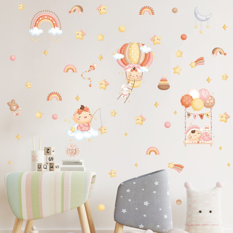 Girls room Decor Wall Stickers Cartoon Star PVC Wall Decals for Kids room Nursery Bedroom Wall Decor Home Decoration Wallpapers