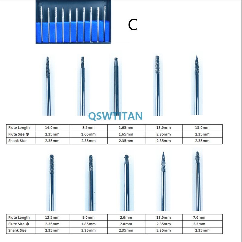 2 kasser /20 stk dental wolfram stål bore bor nitrat 2.35mm tand laboratorie titanium nitrat carbid bors