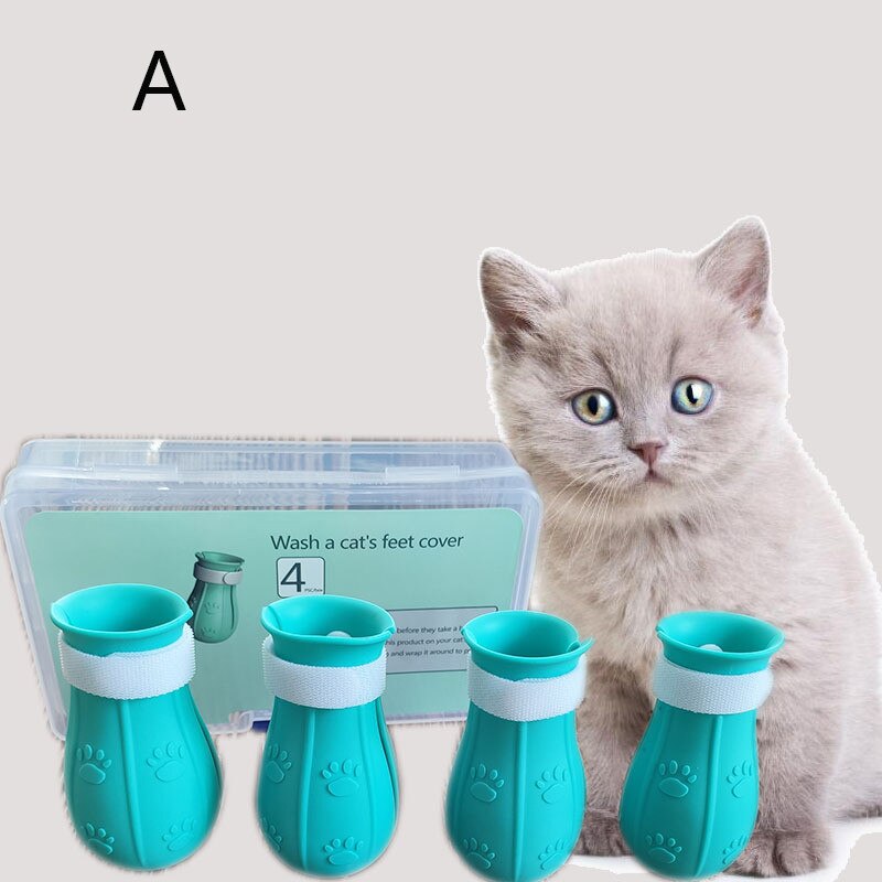Couvre-pieds en Silicone anti-rayures et morsures pour chat, chaussures de bain pour animaux de compagnie: Smooth blue