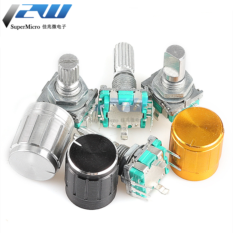 5PCS/LOT 20 Position 360 Degree Rotary Encoder EC11 w Push Button 5Pin Handle Long 15/20MM With A Built In Push Button Switch