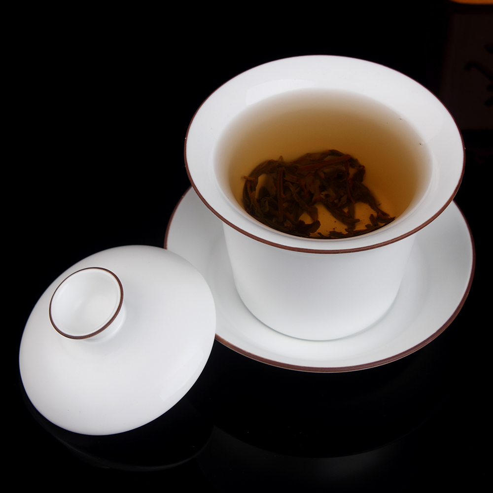 Jingdezhen ding ovn mat hvid bryn kant hvid keramik gaiwan gongfu te brygning tekop gaiwan 160ml keramisk terrin tre skål